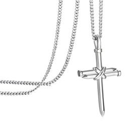 Murtoo Cross Necklace for Men，Stainless Steel Chain with Silver Nail Cross Pendant, Cross Mens Necklace Simple Jewelry Gift Idea for Men Hussband Boyfriend (Silver-Curb Chain, 20"+2")