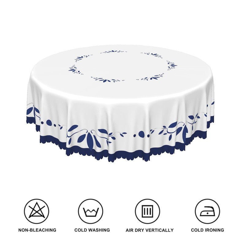 TTQYFNM White Navy Blue Round Tablecloth 60 Inch Minimalism Blue