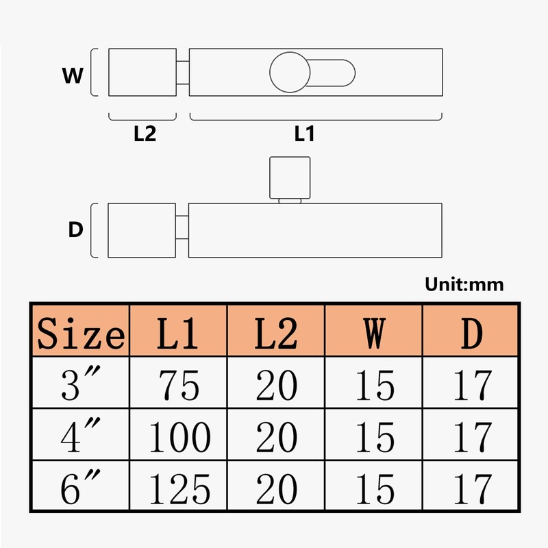 Grey Aluminium Alloy Solid Slide Latch Bolt Heavy Duty Thickened