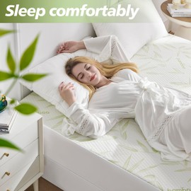 Twin XL Waterproof Mattress Protector, Rayon Made from Bamboo Mattress Pad Cover, Soft Breathable Cooling Mattress Pad Cover, Deep Pocket up to 21” Tightly Fitted Mattress Protection