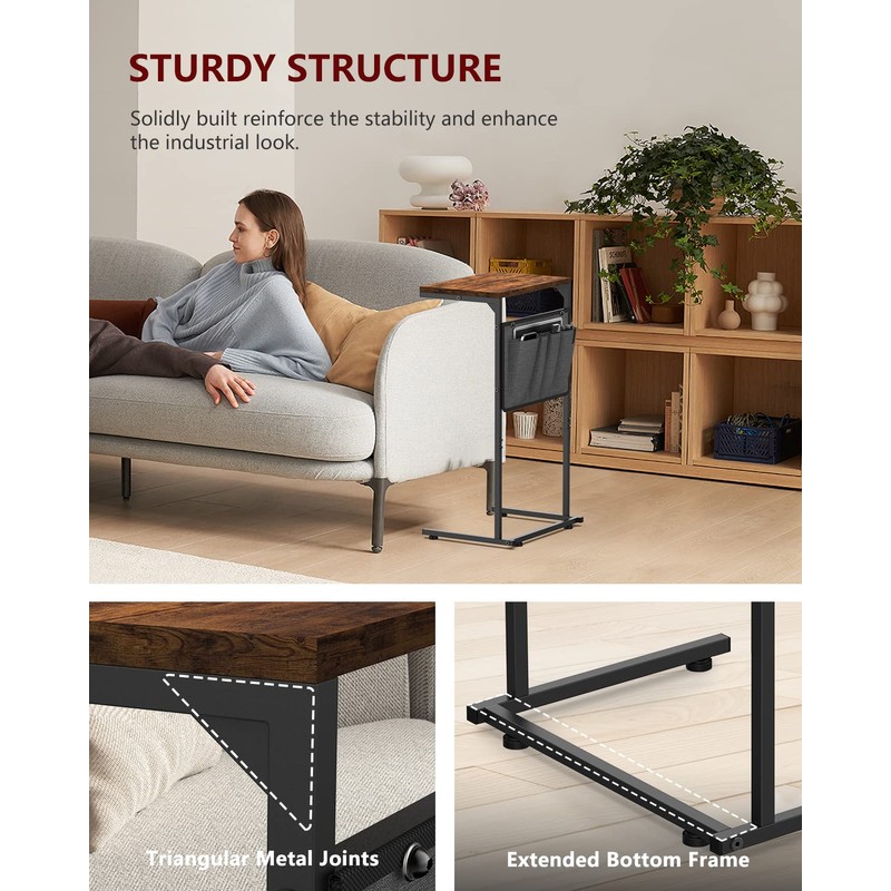 Vantic C Shaped End Table, Small Side Table for Couch