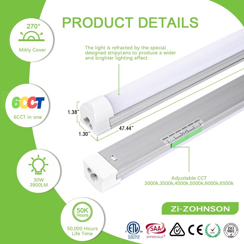 Zi-ZOHNSON 6 Pack 6CCT Tunable 4FT led Shop Lights for