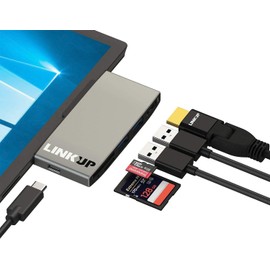 LINKUP - Surface Pro 7 Compatible SD Card Micro Memory Reader Adapter Hub | 6-in-1 Docking Station | 4K HDMI, SD/MicroSD Card Slots, 2 x USB-A 3.0, 1 x USB-C Ports |