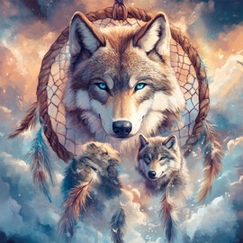 MXJSUA Wolf and Dreamcatcher Diamond Painting Kits for Adults, 5D Diamond Art Kits for Beginners, DIY Full Drill Crystal Gem Painting Kits for Home Wall Decor 30x30 cm