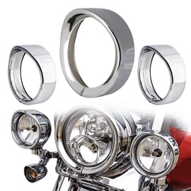 NTHREEAUTO Chrome Motorcycle Lights Frenched Ring Kit Compatible with Harley, 7" Headlight Trim Ring Decorate Visor + 4 1/2" Fog Light Trim Ring Decorate Visor(Chrome)