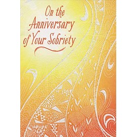 Designer Greetings Swirling Glitter Lines on Orange and Yellow Sobriety Anniversary Congratulations Card