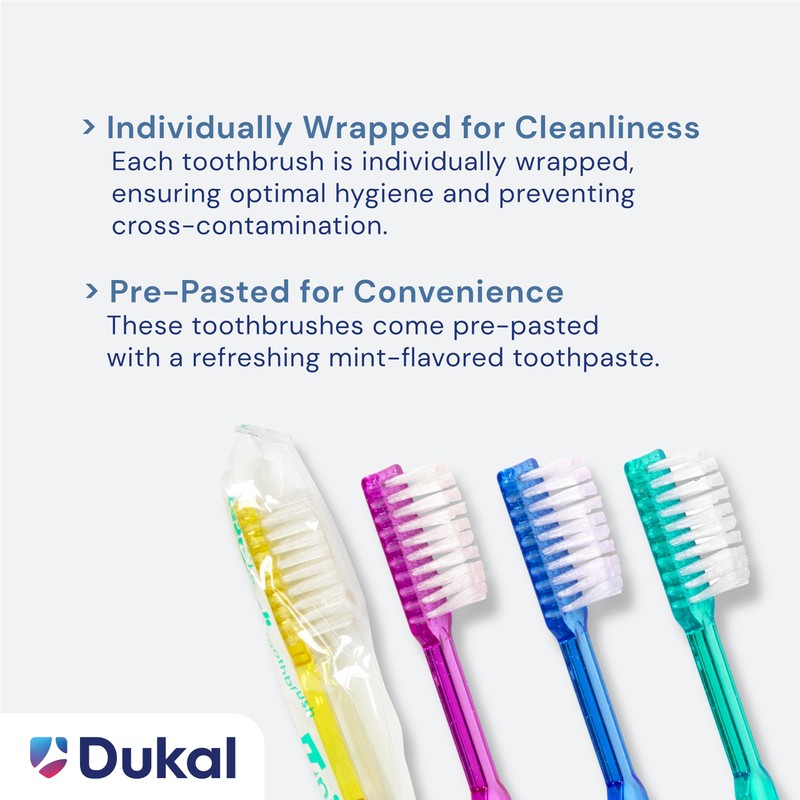 Dukal Fast Brush Pre-Pasted Disposable Toothbrushes (Box of 100)