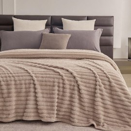 KORBLISS Super Soft King Size Blanket for Bed, Premium Silky Fleece with 3D Jacquard Wheat Decorative, Lightweight and Cozy for Living Room, and All-Season Use, 90x102 Inches.Taupe
