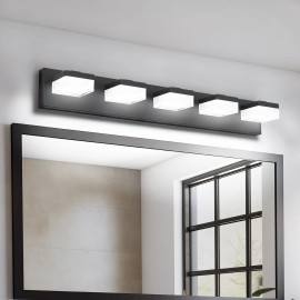 Ship From USA,Bathroom Vanity Lights Over Mirror for Mirror Led Light Fixture 5 Lights Modern Black Vanity LightLamp Power(W): 18