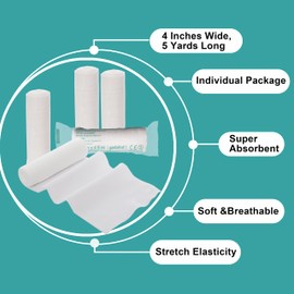 General Medi Conforming Bandage, 24 Pack Gauze Bandage Rolls with Bonus 3 x Medical Tape (4” x 5 Yards Stretched)