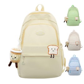 Sanilinwild Girls Backpack Kawaii Backpack Aesthetic School College Backpack Large Capacity Bookbags with Cute Pendant Backpack for Kids Boys Teenage Primary Secondary(Yellow)