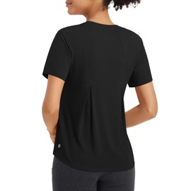 baleaf Women's Short Sleeve Workout Shirts Loose Fit Yoga Athletic Tops Lightweight Moisture Wicking Running T-Shirts Black L