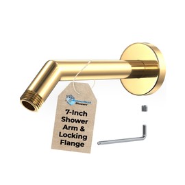 HammerHead Showers® ALL METAL 7 Inch Shower Arm and Flange with Set Screw, Polished Brass | Wall Elbow Pipe and Cover Plate | Universal Replacement Part for Showerheads