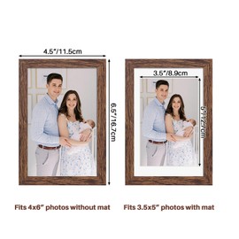 Hoikwo 4x6 Dark Brown Plastic Frame with Plastic Cover, Display Pictures 4x6 without Mat, Mat Opening 3.1x4.6, 1 Pack 4 by 6 Frame for Wall Hanging and Table