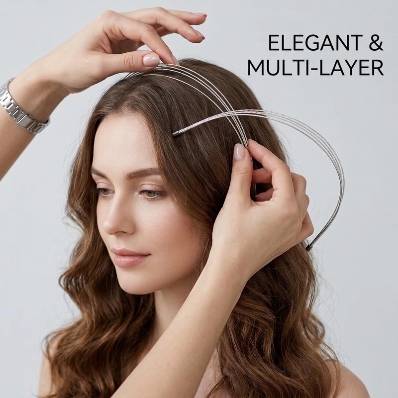 2PCS Simple Thin Multi-Layer Silver Headbands