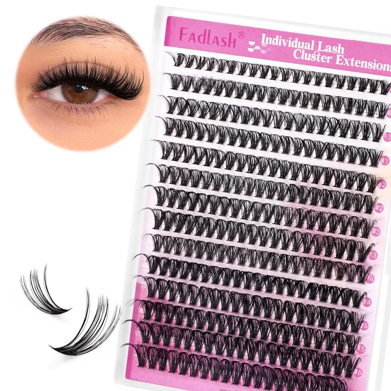 Eyelashes, Individual, Cluster for Eyelash Extension, 40P, 0.07, D-curl, Mixed,