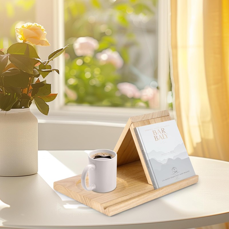 BTBHIHO Reading Book Shelf with Drink Holder, Small Reading Book