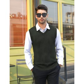 Sykooria Men's V-Neck Tank Top Cotton Solid-Coloured Knitted Waistcoat - xl