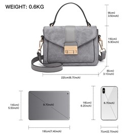 Miss Lulu Small Handbag, Ladies’ Elegant Shoulder Bag, LB6872 Suede Faux Leather Shopper Grey