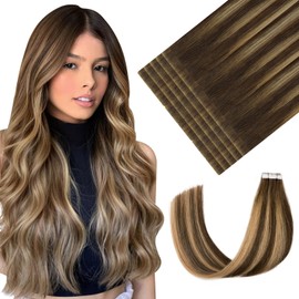 Youngsmile Invisible Tape in Hair Extensions Human Hair Balayage #4/27/4 Chocolate Brown to Caramel Blonde 20pcs 30g 14 Inch Injection Tape in Hair Extensions Human Hair (#4/27/4,14'')