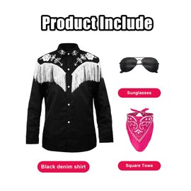 Maazusa Western Fringe Shirt Cowboy Costume for Men,Ken Costume Adult Men Cowboy costume Mens with Pink Scarf and Sunglasses Very Suitable for Casual Formal Work Dating（S）