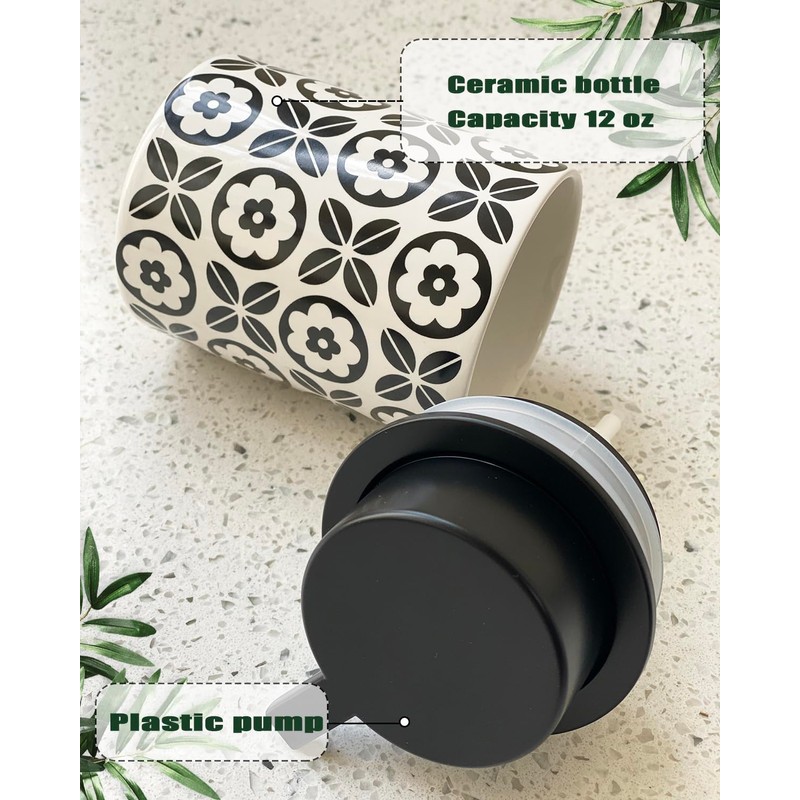 UNBONSOUHAIT Ceramic Hand Soap Dispenser for Bathroom Deco,12ounce Refillable Liquid