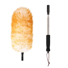 FeelfunFeather Lambswool Extendable Duster,67.7Inch Telescoping Feather Dusters with Stainless Steel Extension Pole for Cleaning High Ceiling Fan, High Ceilings,Furniture