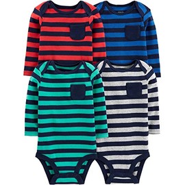 Simple Joys by Carter's Boys' 4-Pack Soft Thermal Long Sleeve Bodysuits, stripes, Newborn