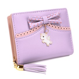 UTO PU Leather Wallet for Women Girls Card Holder Organiser Coin Bag with Tassel Zip Purse Zip Wallet Small Purse, 1096 unicorn purple, Modern