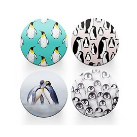 4 x Round Penguin Coasters - Animals Wild Pattern Men Women Set Theme House Warming Circle Drinks Kitchen Decoration Décor Gift #80200