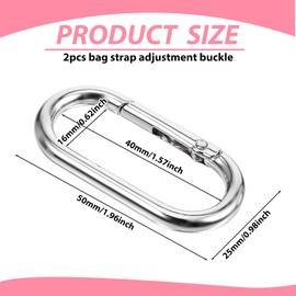 JIYIN Pack of 2 Oval Spring Carabiner Hooks Large 4 cm Silver Metal Ring Carabiner Snap Hook Key Ring Spring Buckle Clip Key Ring for DIY Purses Key Chain Backpack