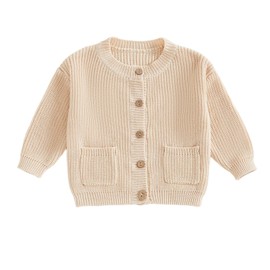 Edhomenn Newborn Baby Girl Cardigan Jumper Toddler Boy Long Sleeve Knit Pullover Tops with Pocket Infant Solid Color Sweater Fall Winter Clothes (05 Khaki, 0-3 Months)