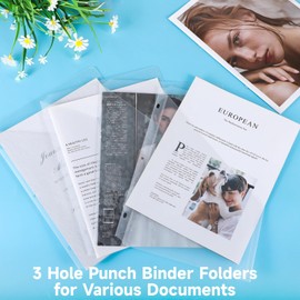 50 PCS Punch Binder Folders,3 Hole Binder Plastic Sleeves,Clear Poly Translucent Slash File Jacket Binder Organizer Pockets for Paper Document