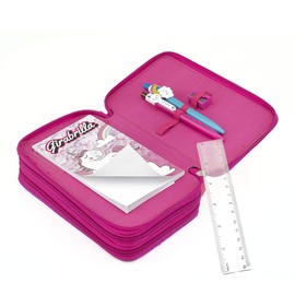 Girabrilla Nice Group 3 Pocket Pencil Case - Magenta with Gold Heart