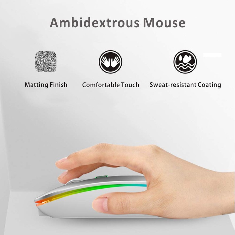Uiosmuph LED Wireless Mouse, G12 Slim Rechargeable Silent Mouse, 2.4G