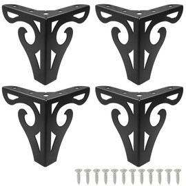 Piutouyar 4 Inch Hollow Out Furniture Legs Set of 4, Black Artistic Metal Sofa Cabinet Legs, Modern Triangle Couch Feet Metal Furniture Legs Feet for Cabinet Cupboard Table Bookcase Wardrobe