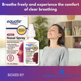 Nasal Spray Decongestant- Equate Original 12 Hour Max Strength, 1.0 Fluid Ounce (Pack of 2), Boxed by Fusion Shop Store