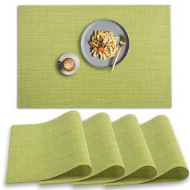 homEdge PVC Placemat, 4 PCS of Non-Slip Heat Resistant Place Mats, Washable Vinyl Placemats, Set of 4 –Green
