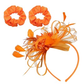 1 Piece Orange Feather Headband, 2 Pieces Orange Hair Ties, Headdress For Wedding, Orange Headdress For Women, Hat For Women At Wedding, Orange Hair Accessories, Feather Headband