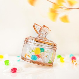 kanpura Embossed Glass Candy Dish with Lid Covered Candy Dish Decorative Glass Jars Jewelry Box for Wedding, Party, Buffet Decorative(Pink Coffee)