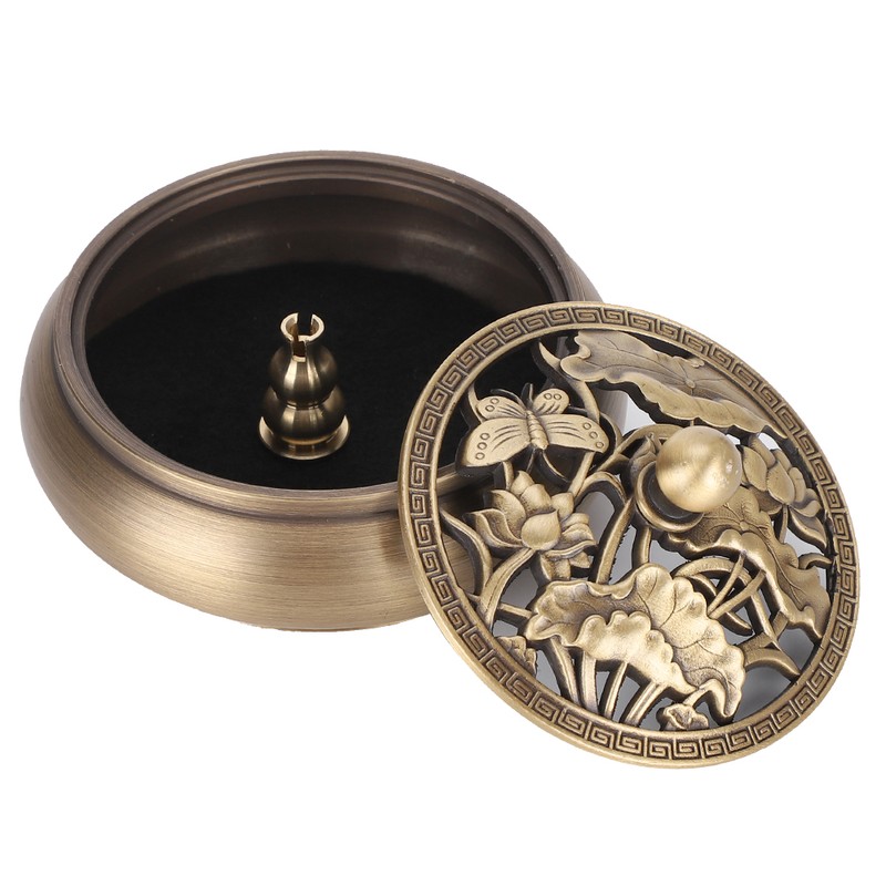 Brass Incense Burner Alloy Metal Stick with Lid Buddhist Supplies