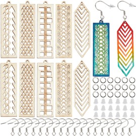 SUNNYCLUE 1 Box 120Pcs Wood Earring Making Kit Unfinished Wood Charms Bohemian Blank Wooden Charm Rectangle Hollow Earring Charms for jewellery Making Kits DIY Dangle Earrings Adults Gift Supplies