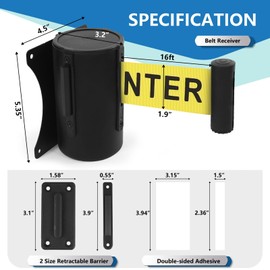 Wall Mount Retractable Belt Barrier 2 Pack, TrreZon Fixed Retractable Belt Barrier with Steel Case 16' Yellow Belt with "Caution: DO NOT Enter" for Grocery, Retail Store, Office, Stadium, School