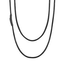 U7 Braided Leather Cord Necklace with Braided Snap Clasp, Men Women 2MM Woven Wax Rope Chain for Pendant,Length 24 Inch