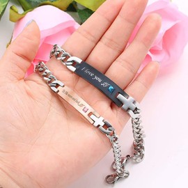 Phoenix Angela Couples Matching Set 2 Pieces Link Bracelet Titanium Stainless Steel Chain Wrist Cuff for Valentine's Day Birthday Gift Jewelry