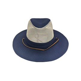 TUREVIEW Men's Flat Wide Brim Mesh Safari Outdoor Hat Panama Hat Travel Fishing Hiking with Windproof (Navy)
