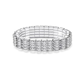 Clataly Crystal Tennis Bracelet Bridal Wedding Party Bangle Sparkling Silver Elastic Band Bracelet Jewelry for Women Girls (Silver D)