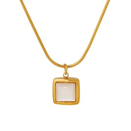 AIANFU Square White Shell Pendant Necklace for Women Charm Minimalist 18K Gold Snake Chain Jewelry Elegant Stylish Gift for Her