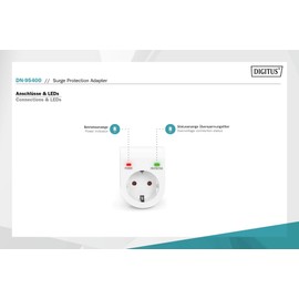 DIGITUS DN-95400 – Überspannungs-Schutzadapter – 1 Stück – 16 A / 230 V / 50 Hz – Max. 3.500 W – LED Status-Anzeige – Ableitstrom Max. 13.500 A – Weiß
