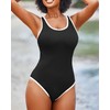 Tempt Me Women Black and White One Piece Swimsuit Ribbed